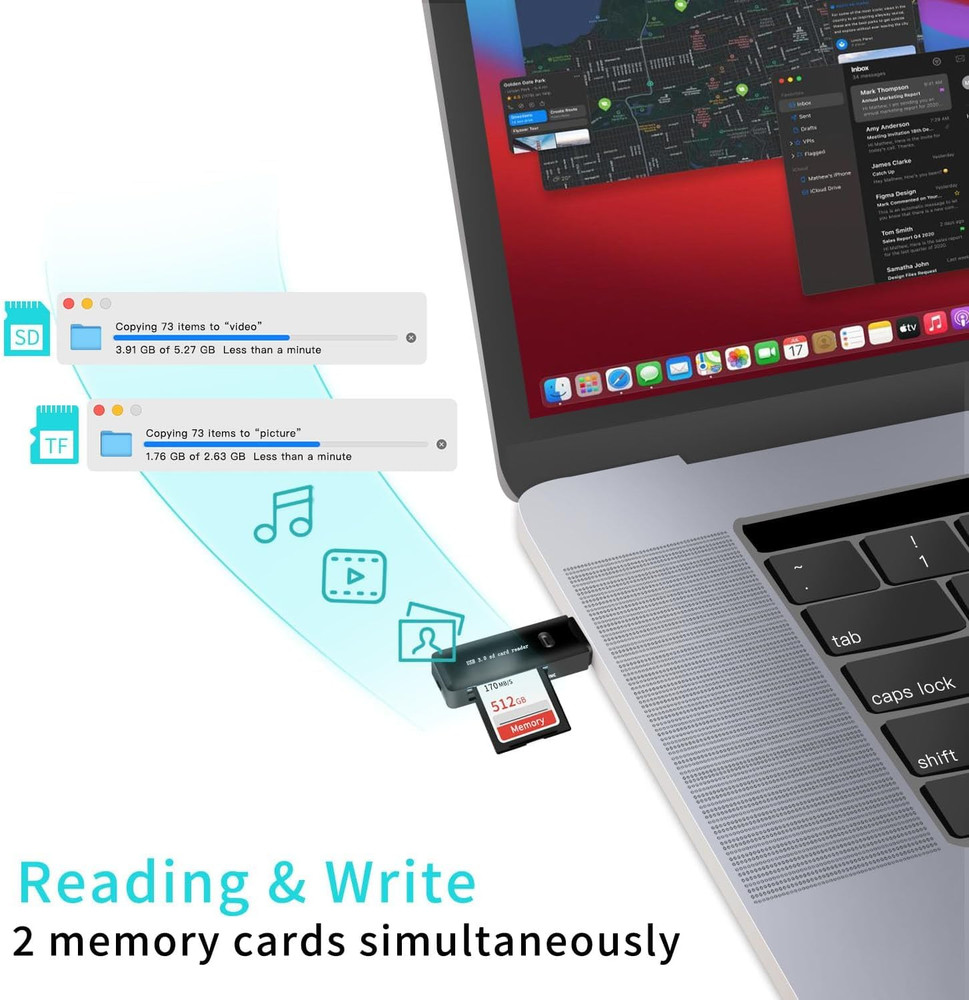 USB 3.0 SD/TF Card Reader - High-Speed Multi Memory Card Adapter for PC, Laptop