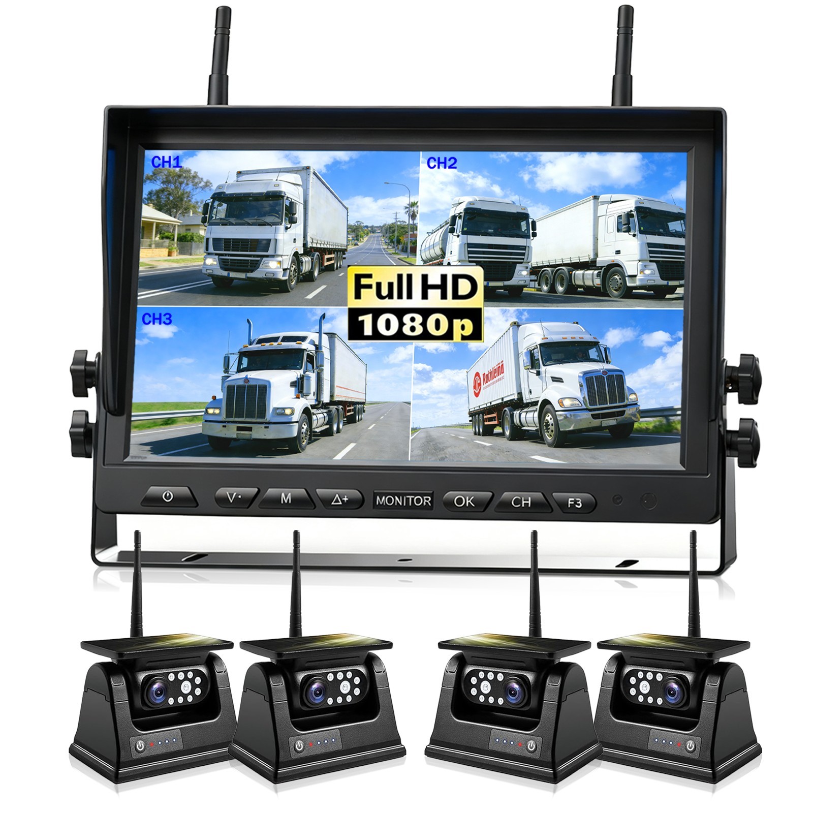 Wireless Magnetic Solar Backup Camera HD 1080P 10.1" DVR Monitor RV Truck Ship