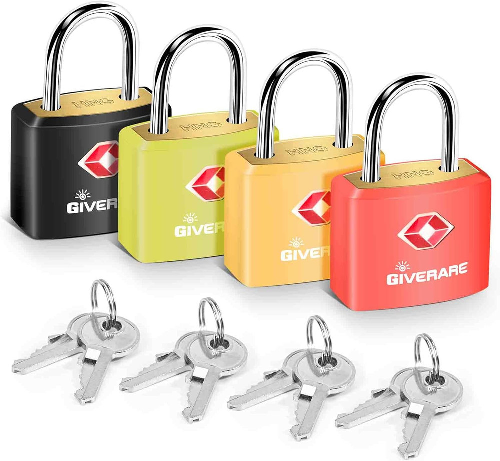 4 Pack TSA Approved Travel Luggage Locks with Keys, Solid Brass Copper Keyed Pad