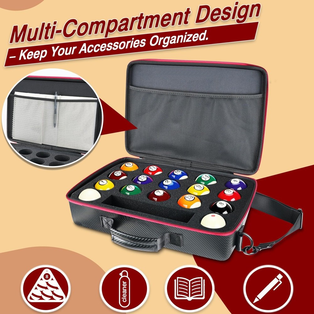 Pool Ball Case, Padded Billiard Carrying Bag with Handle and Shoulder Strap, ...