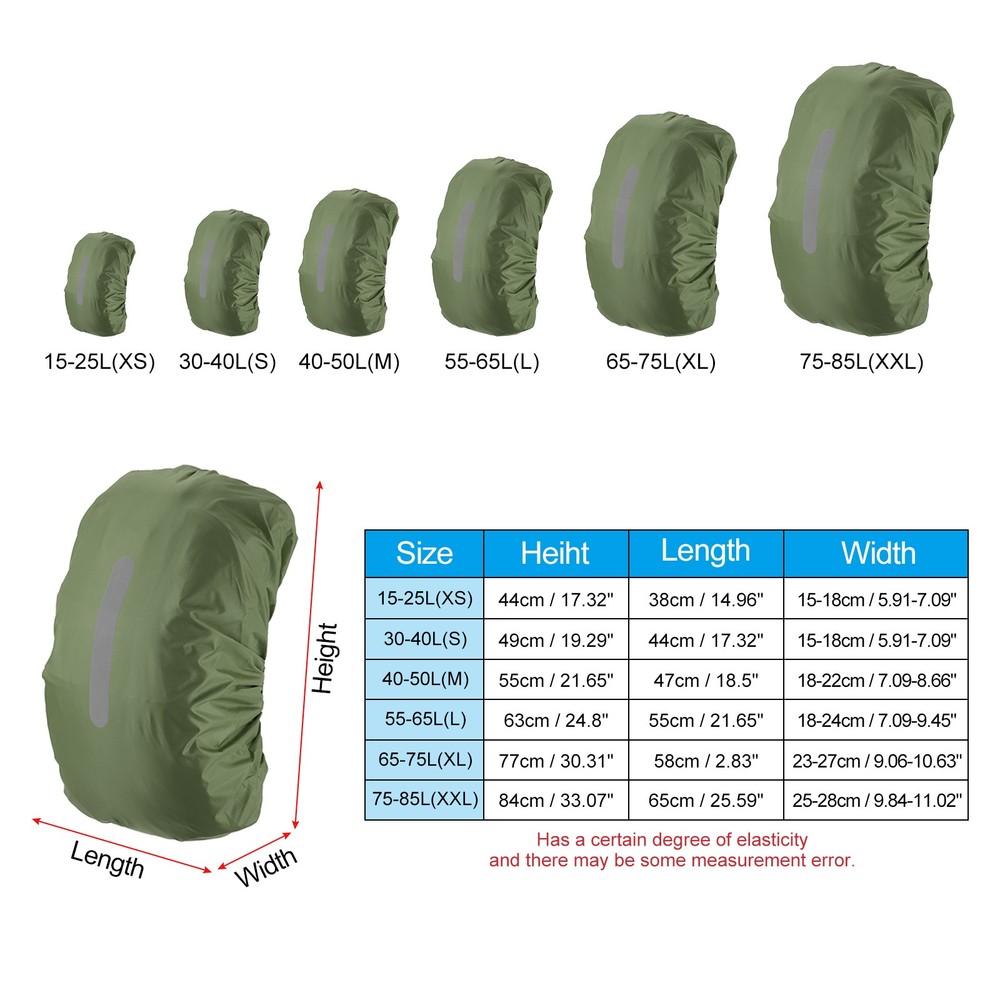 40-50L Waterproof Backpack Rain Cover with Vertical Strap M Olive