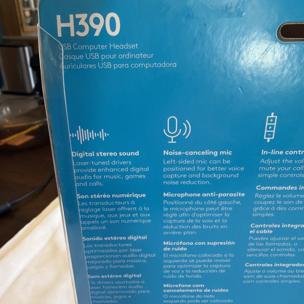 New- Logitech H390 Black Over the Ear USB Headset