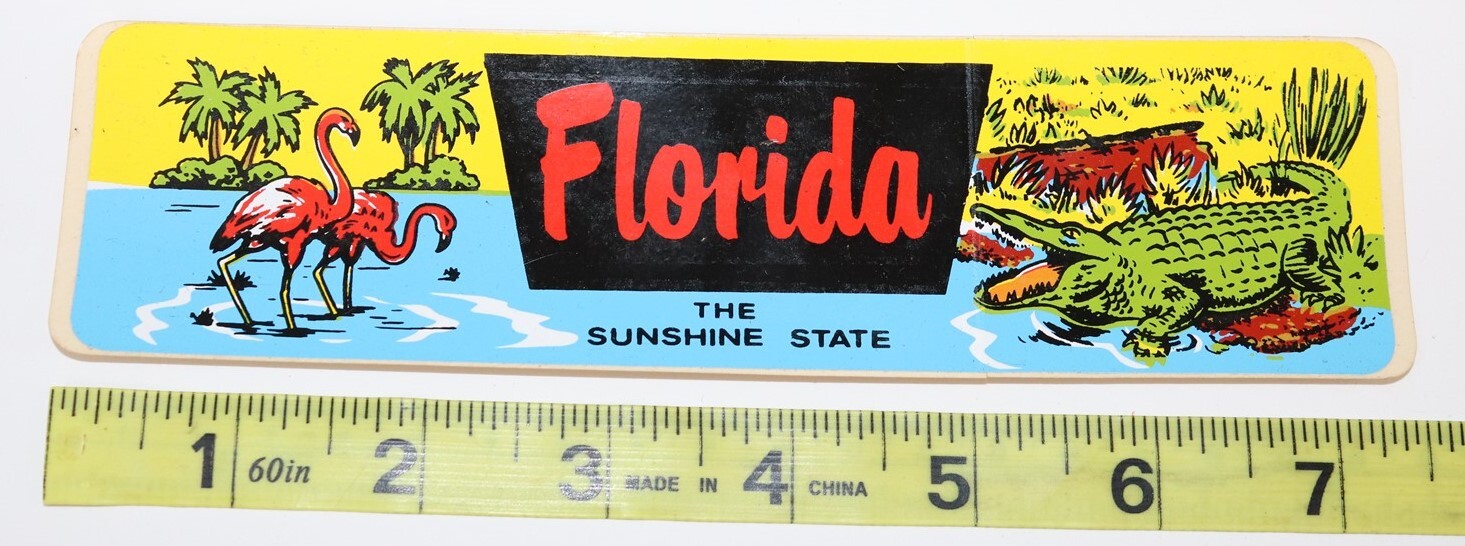 VINTAGE - FLORIDA THE SUNSHINE STATE STICKER FLAMINGO / GATOR -