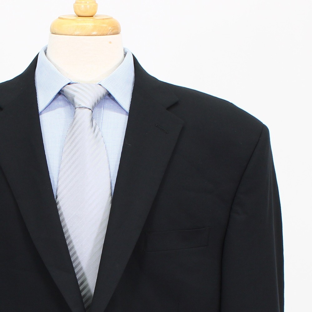 Jos. A. Bank 46R Black Sport Coat Blazer Jacket Solid 2B Wool