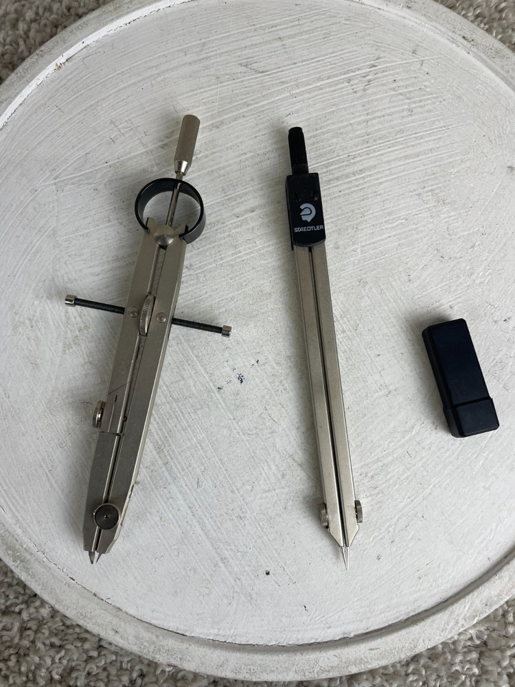 Lot of 2 Staedtler Grifhold Compass Precision Drafting Math Measuring Tools