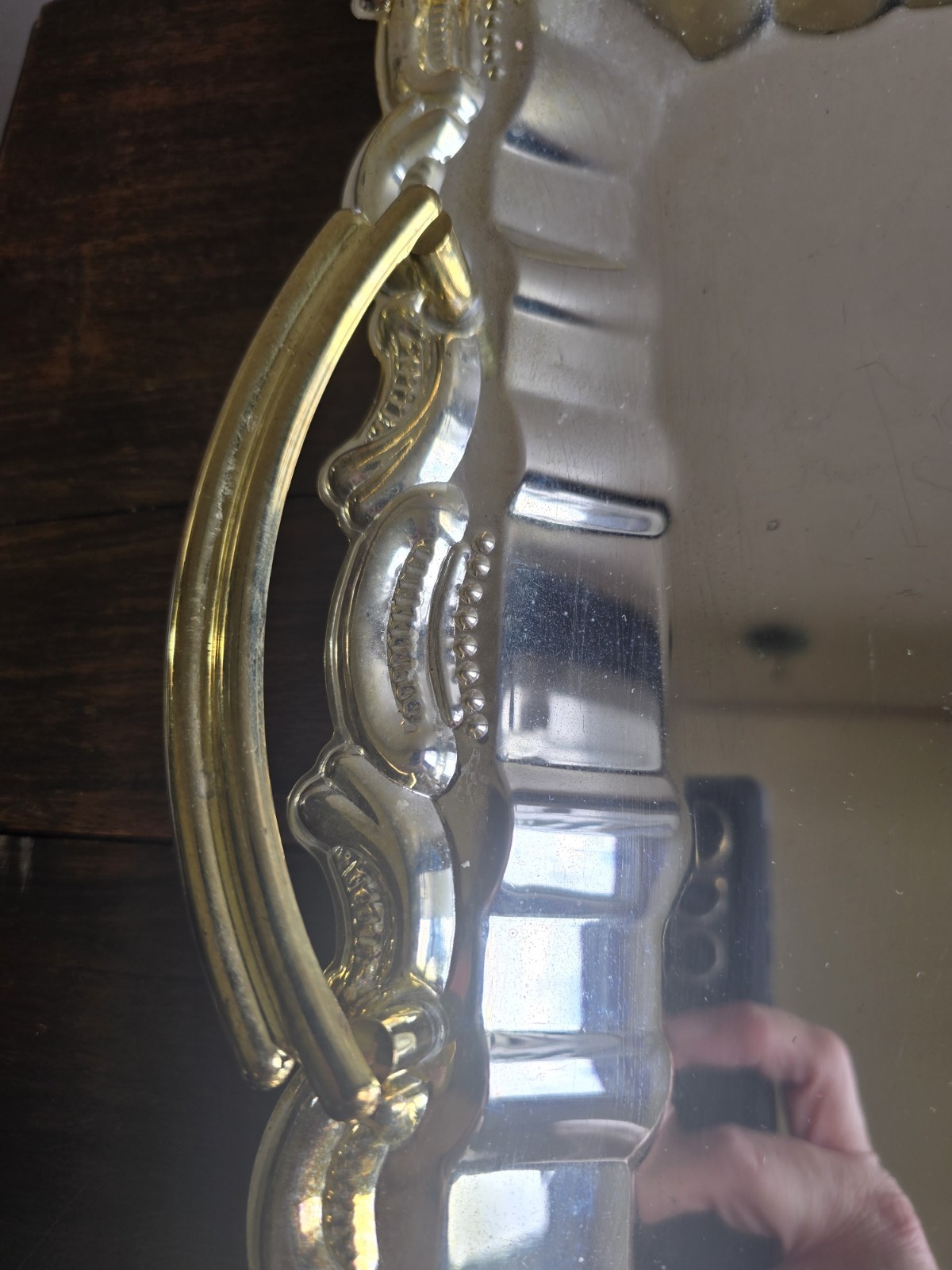 VTG Set Of 2 Dakco Silver Plated Retangle Baroque Trays W/Gold Handles & Leaves