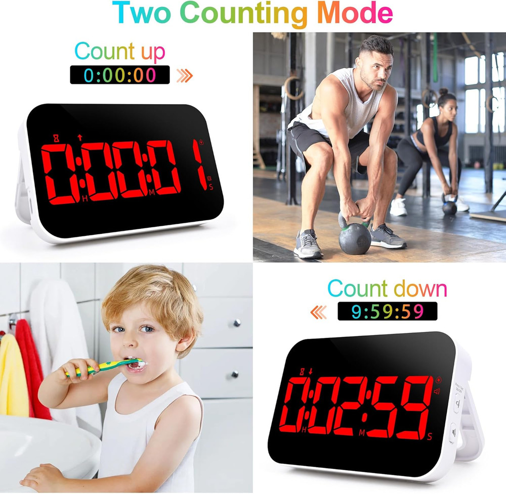 Digital Kitchen Timer, Rechargeable Magnetic Timer with Countdown/Up, 5”LED Larg