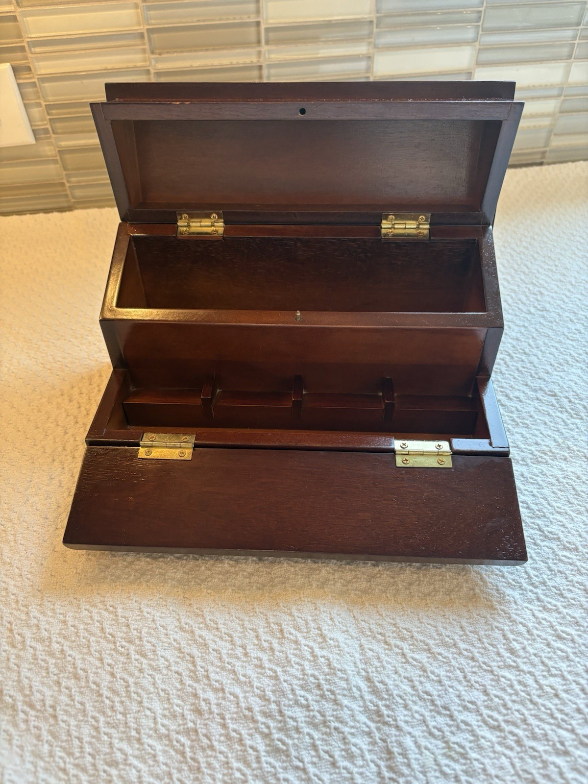 The Bombay Company Letter Desk Organizer Solid Wood Mahogany Hinged Vintage