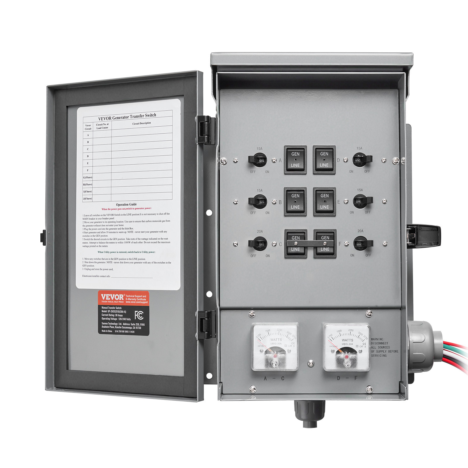 VEVOR Manual Transfer Switch 30A Generator Transfer Switch Kit NEMA 3R 7500W