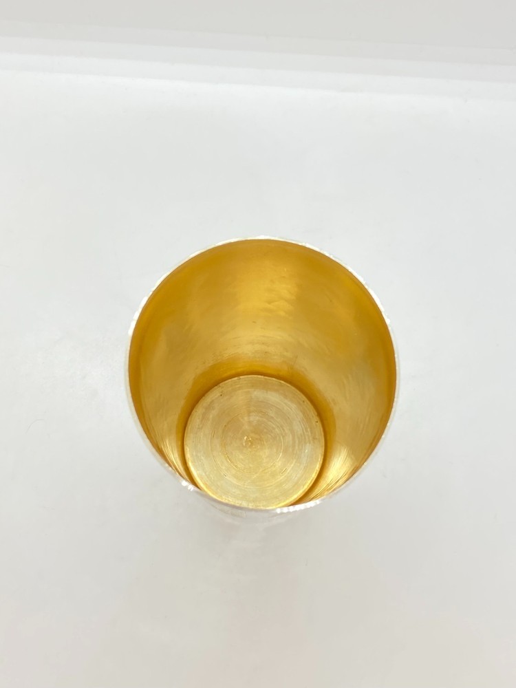 Antique 925 Sterling Silver Cup Gold-Plated Interior Elegant Hammered Pattern