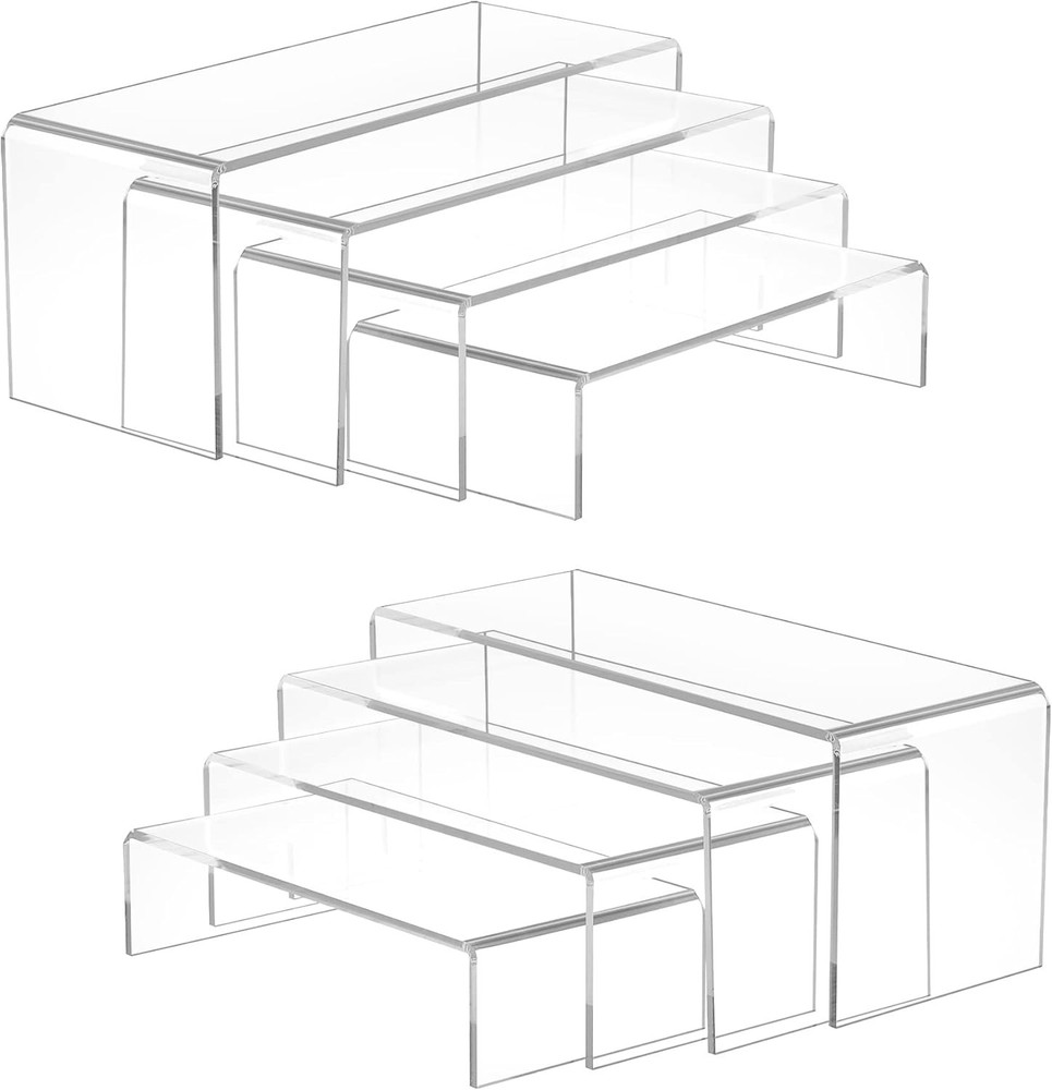 Albumgit Acrylic Display Risers, 8 Pieces Clear Rectangular Tabletop Display Sta