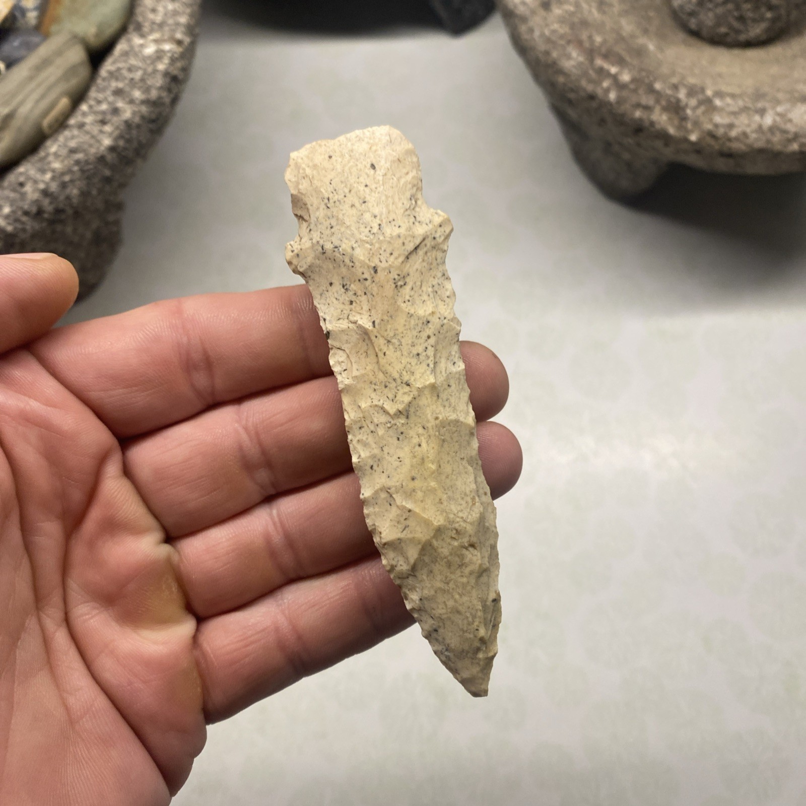 MLC s8206 4 1/8” Stemmed Etley Arrowhead Indiana Stone Artifact