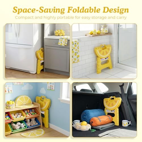 Folding Step Stool 9 Inch, Sturdy Collapsible Step Stool Foldable Lemon Yellow