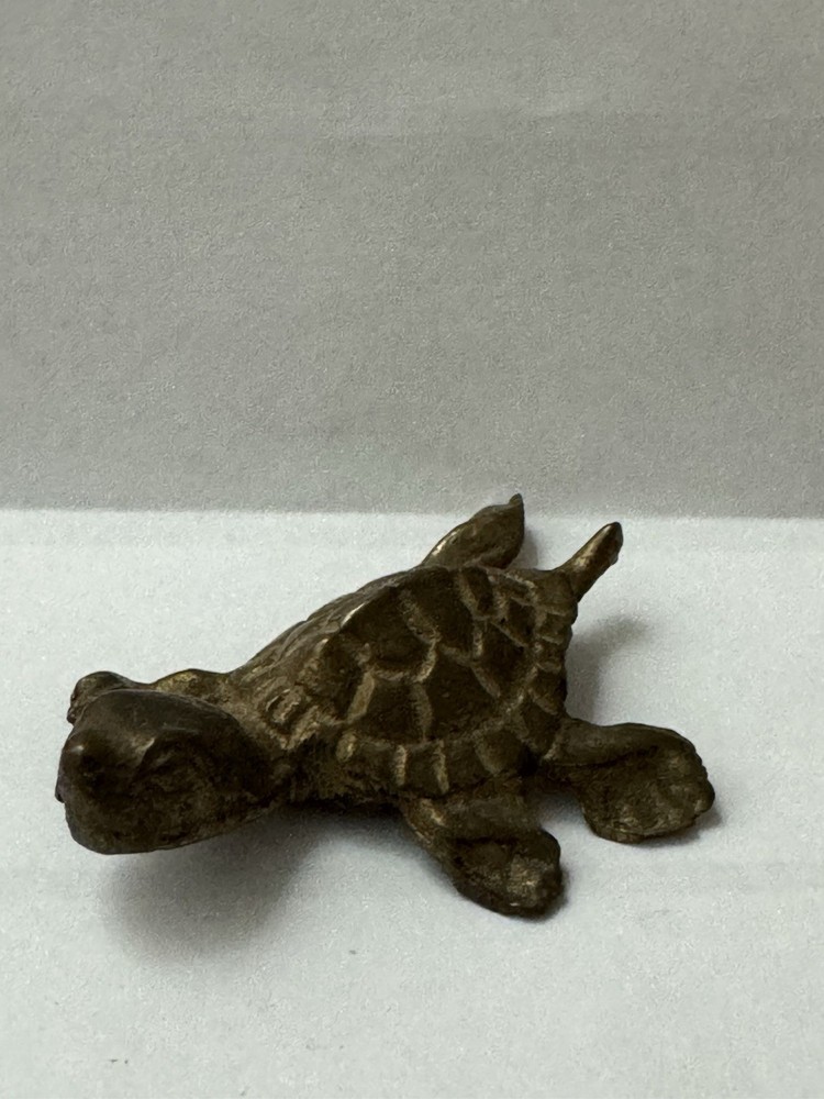 Brass Turtle Mini Figure Solid Trinket Shelf 1”