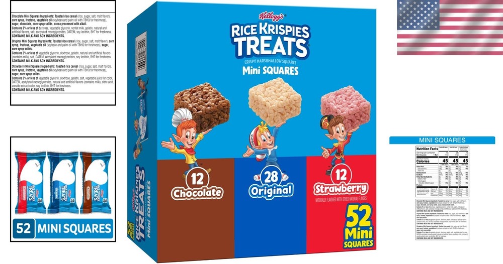 Mini Crispy Marshmallow Squares Variety Pack - 52 Individually Wrapped Bars