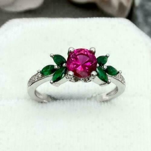 Red Ruby 2.10 Ct Lab-Created Round Cut Wedding Ring 925 Sterling Silver