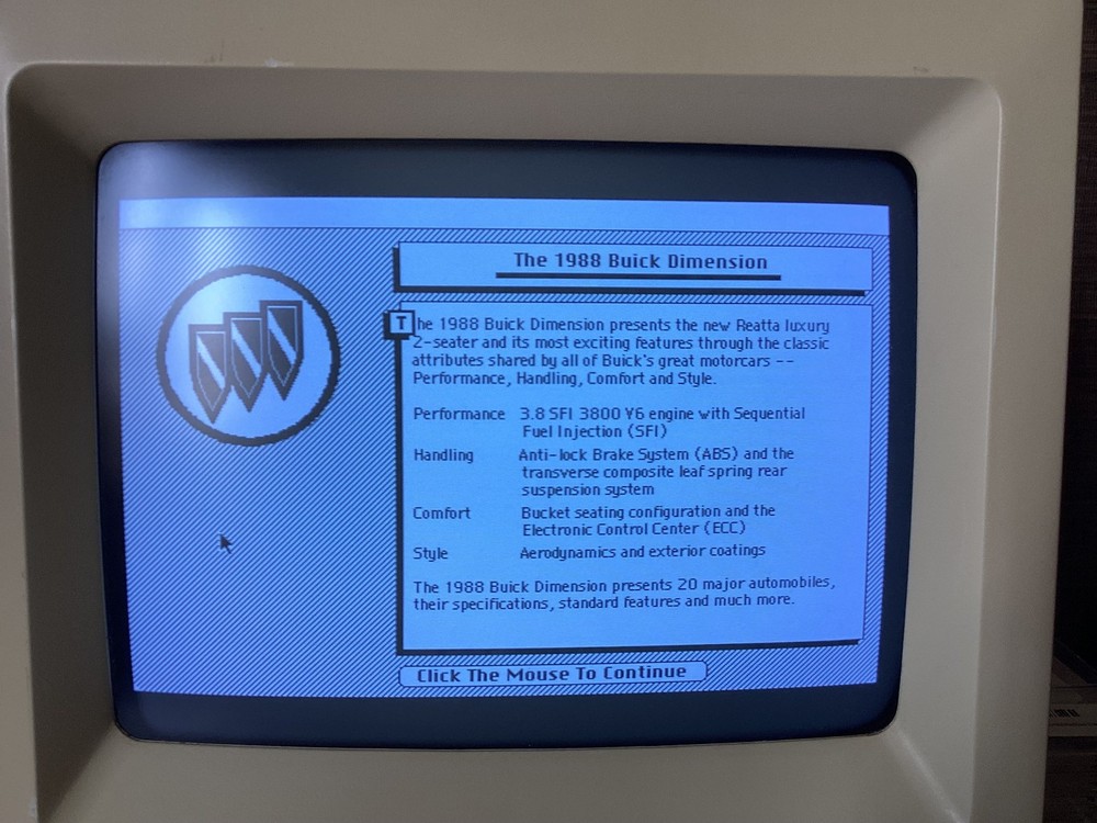 Vintage Macintosh Mac Program BUICK DIMENSION 800K Disk 512k, Plus, SE, Classic!