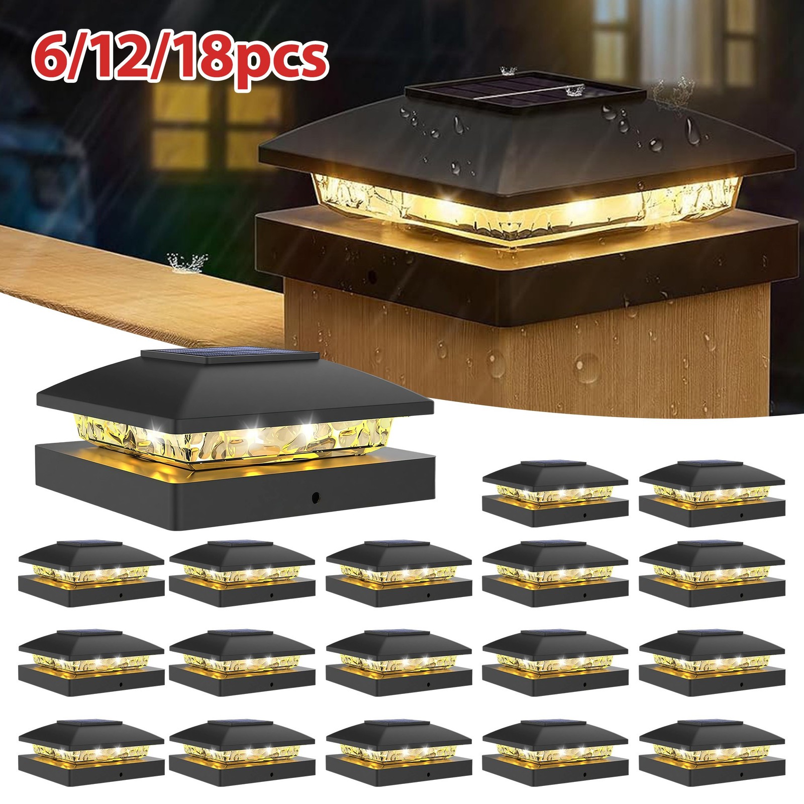 6/12/18Pcs Solar Post Cap Light For 4x4 Outdoor Waterproof LED Deck Fence Light