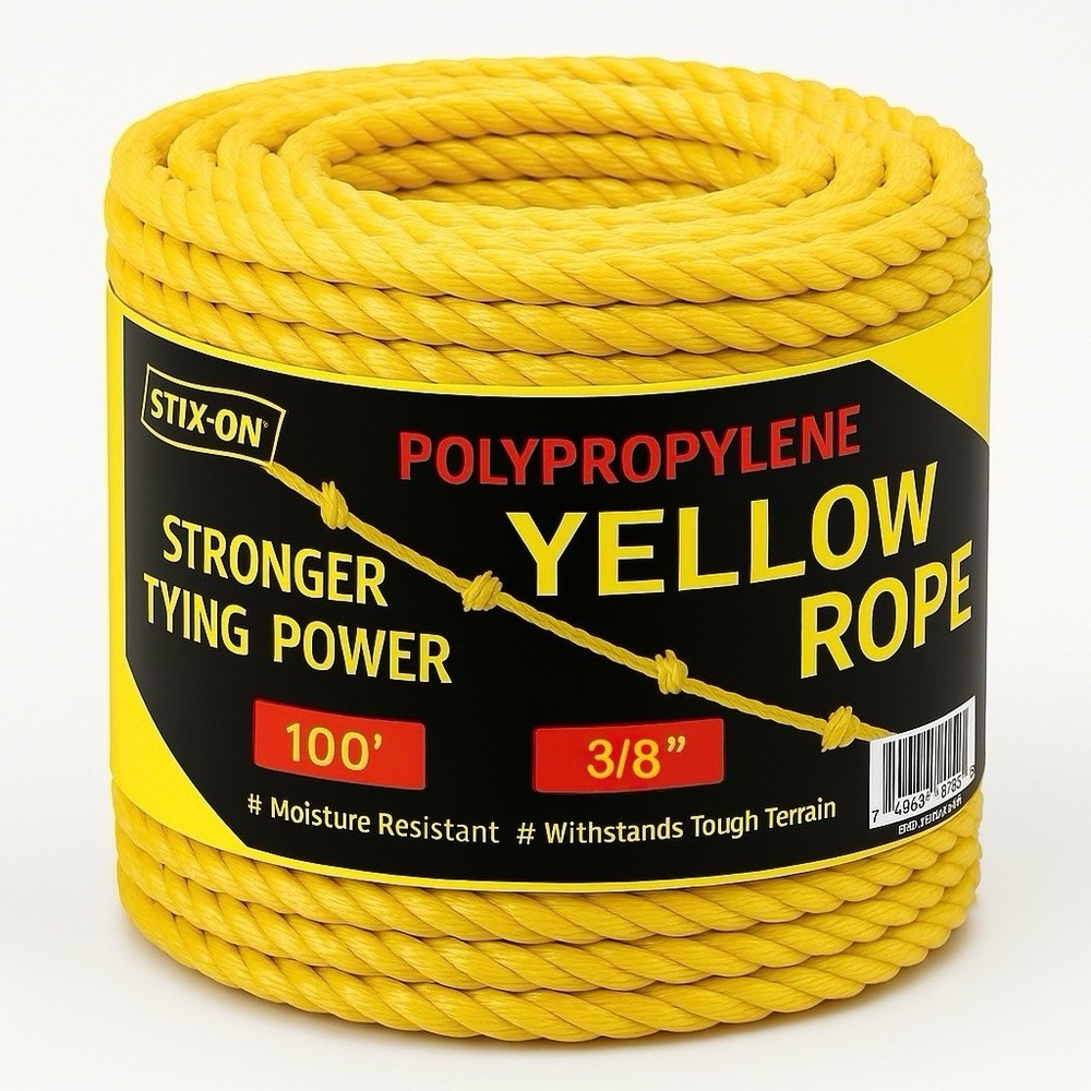 100 ft Twisted Polypropylene Rope 3/8" Yellow Poly Pro Cord
