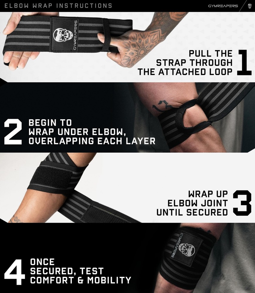 Weightlifting Elbow Wraps (1 Pair) - Flexible 40'' Elbow Compression Strap & ...