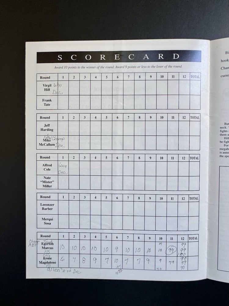 Boxing Official Program Virgil Hill vs Frank Tate (1994)
