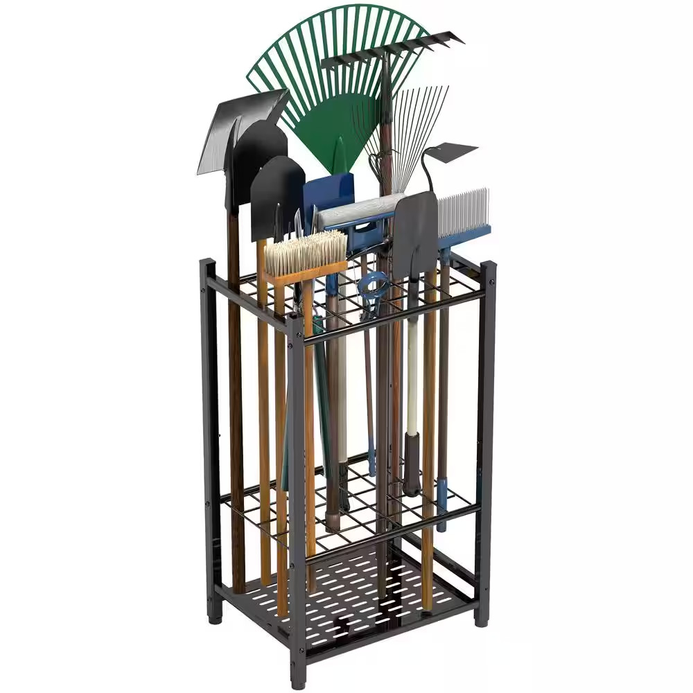 3-Tier Garden Tool Organizer for Garage Organization up to 35 Long-Handled Tools