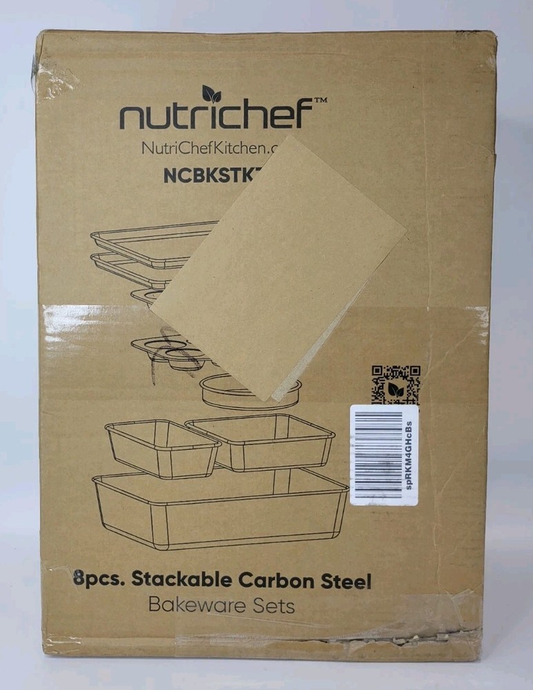 Nutrichef 8 Pc NCBKSTK3 Black Stackable Carbon Steel Bakeware Sets