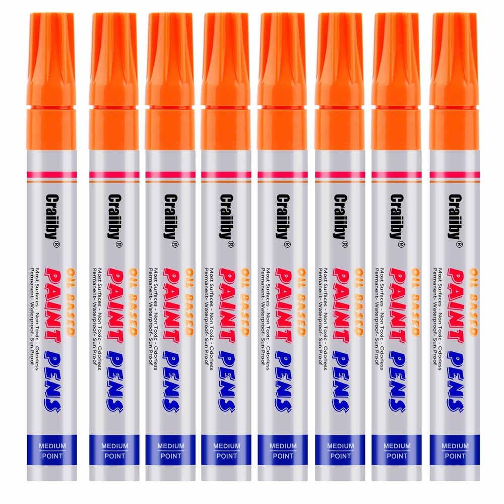 Orange Paint Markers, 8 Pack Oil-Based Waterproof Quick Dry Permanent Paint P...