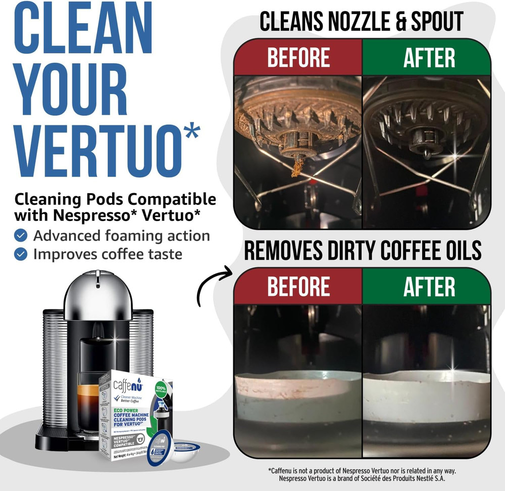 Cleaning Pods Compatible with Nespresso Vertuo. 4 Cleaner Capsules. for Improved