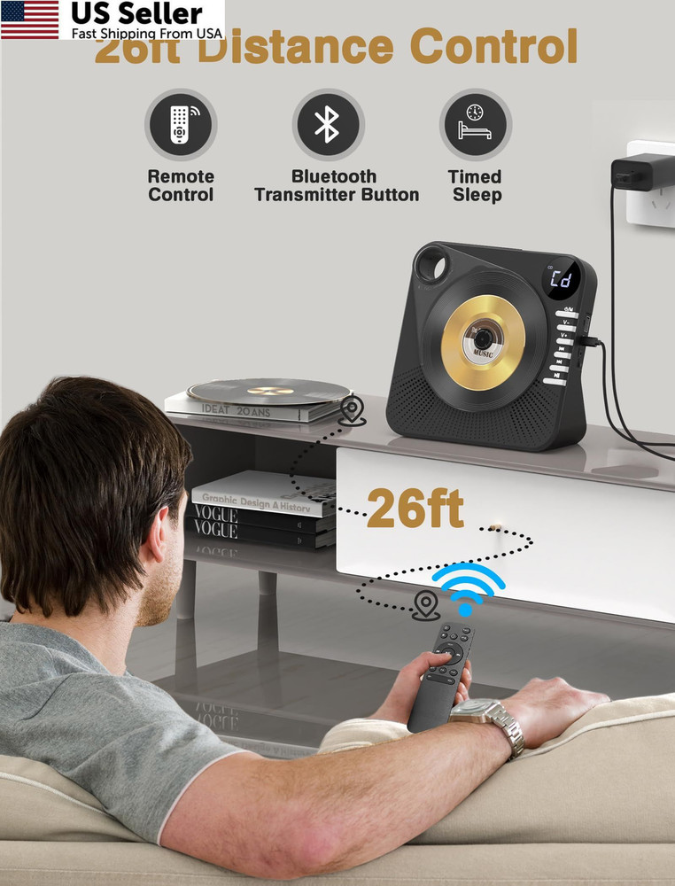 CD Player with HiFi Dual Speaker Bluetooth,Desktop for Home Black