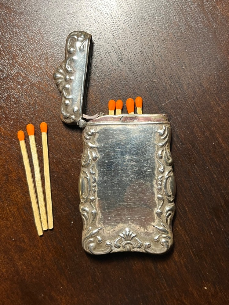 antique sterling silver match safe vesta case