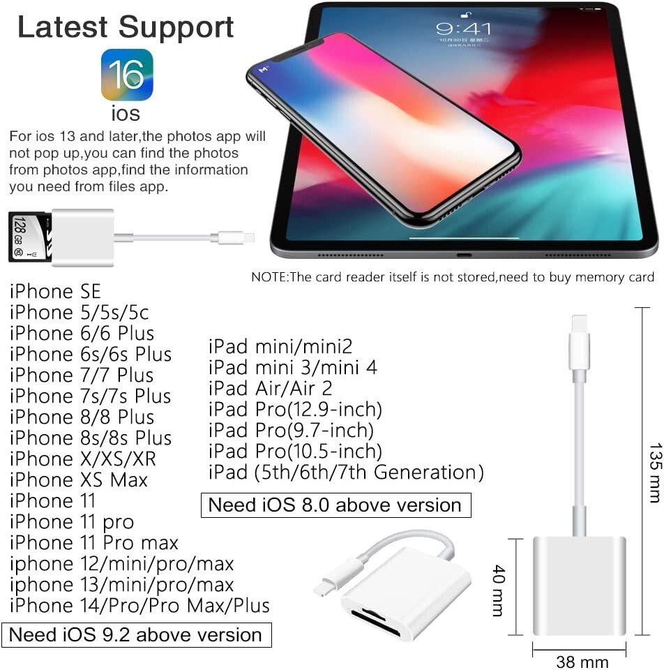 Memory Card Reader TF & SD Card Camera Reader Adapter for iPhone iPad