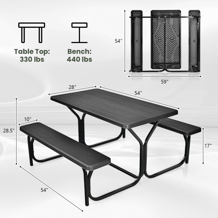 Outdoor Picnic Table Bench Set Metal Frame Camping Garden Yard Dining Furniture