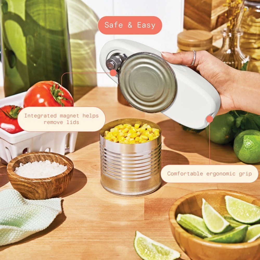 Hands-Free Automatic Electric Can Opener Battery Powered White
