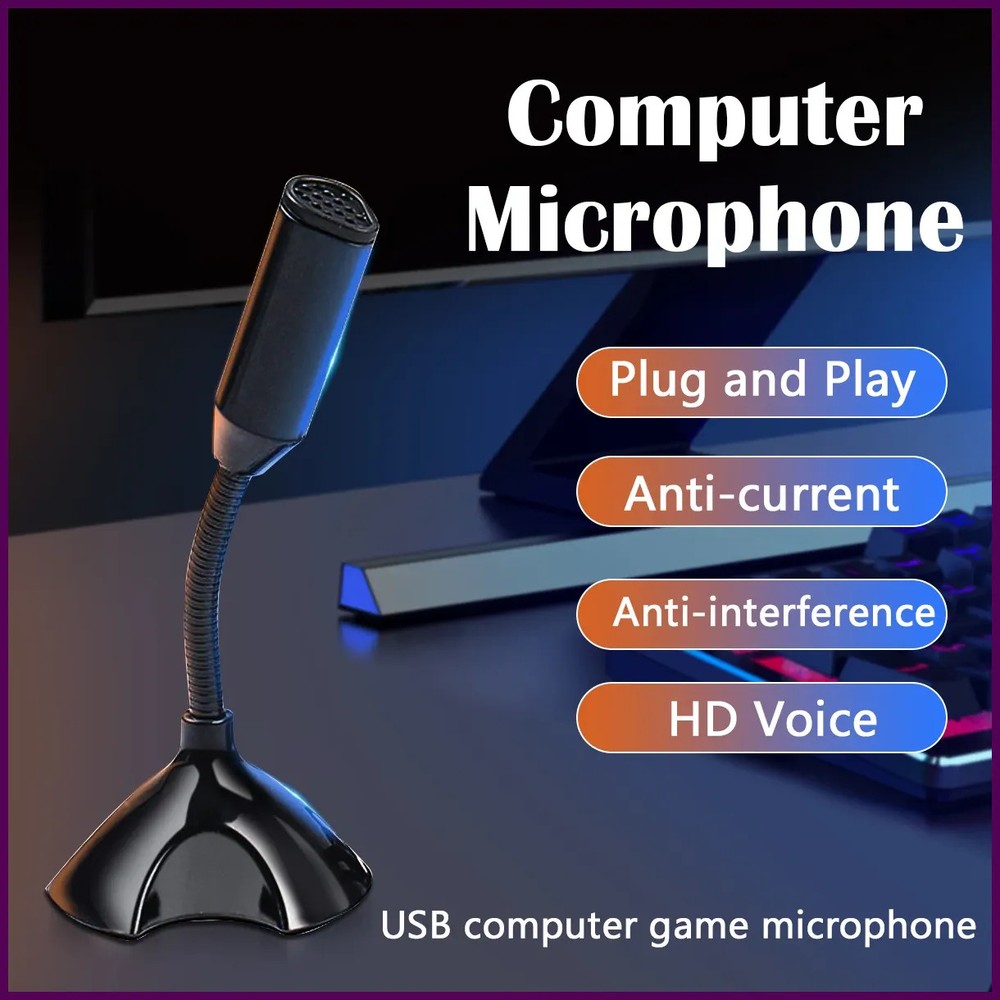 USB Laptop Microphone Voice Mic High Sensitivity Mini Studio Speech Mic Stand