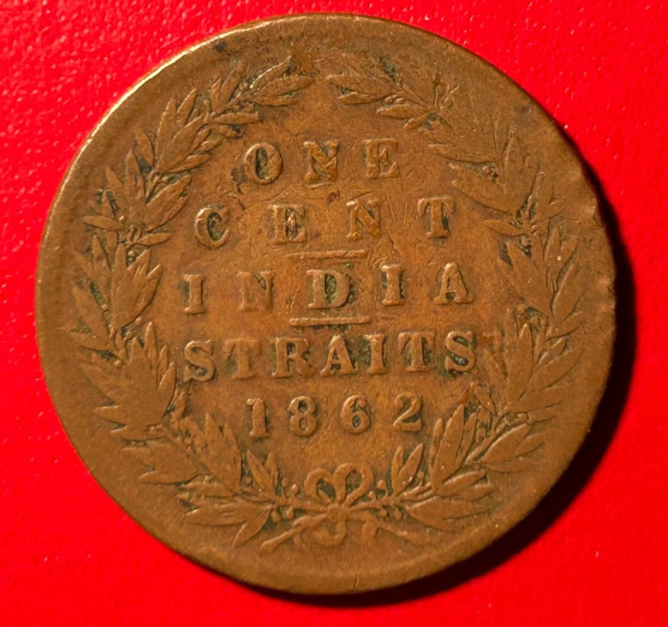 Straights Settlements 1862 One Cent Coin VG