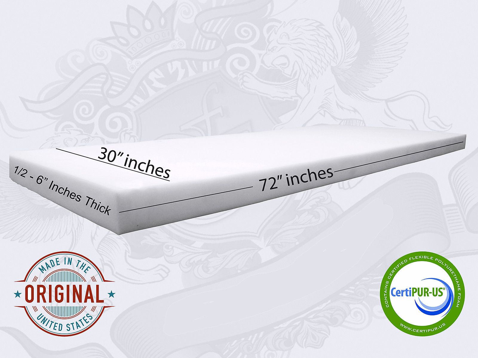 30" x 72" Upholstery Cushion Replacement Foam Sheet - Made in USA FREE SHIPPING