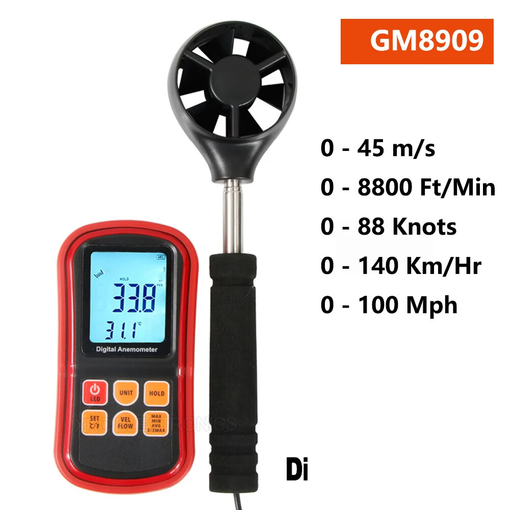 GM8909 Multifunctional Digital Anemometer Thermometer Windmeter Wind Measuring