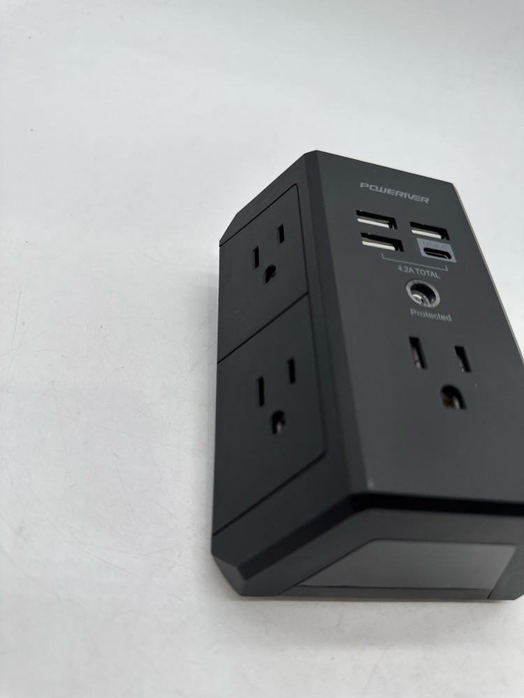 POWERIVER Multi Outlet Extender Surge Protector 5 AC 4 USB 1680J Black