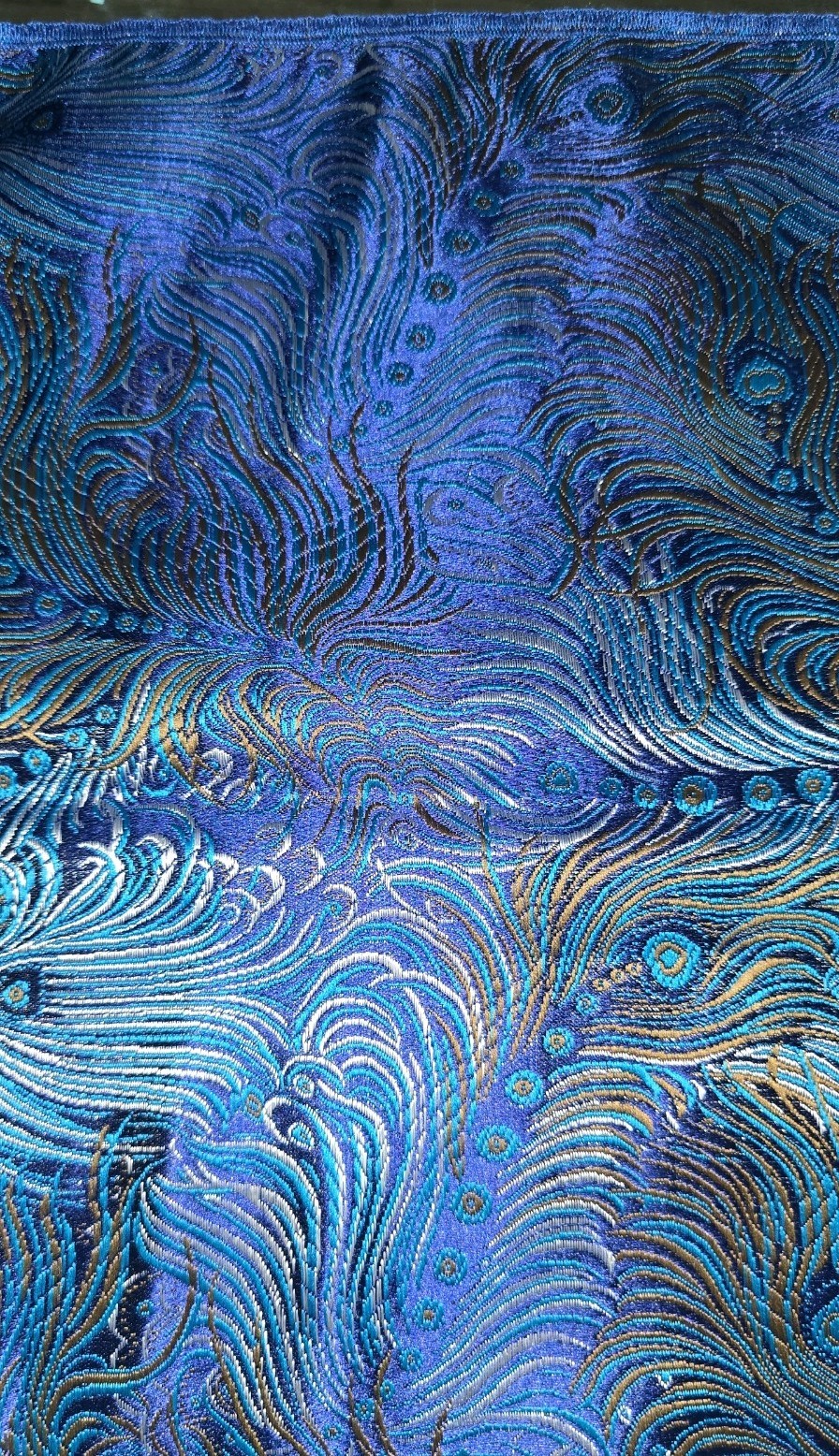 Peacock Feather Inspired Dining Table Linens BROCADE Viscose Fabric Set of 6 USA