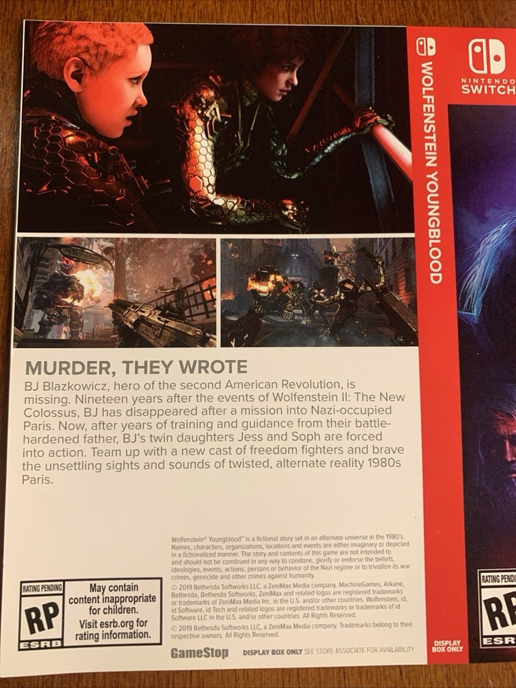 Wolfenstein Youngblood Nintendo Switch - Authentic- RARE - Display Box Only