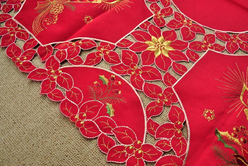 Gorgerous Red Embroidered Polyester Square Tablecloth Xmas 33" Cutwork Candles