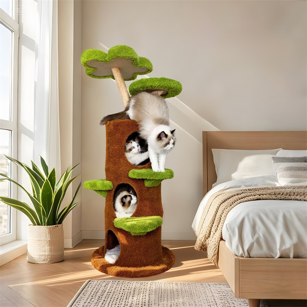 Multi-Level Indoor Cat Climbing Tree Flower Perch Plush Cave Cat Activity Tree