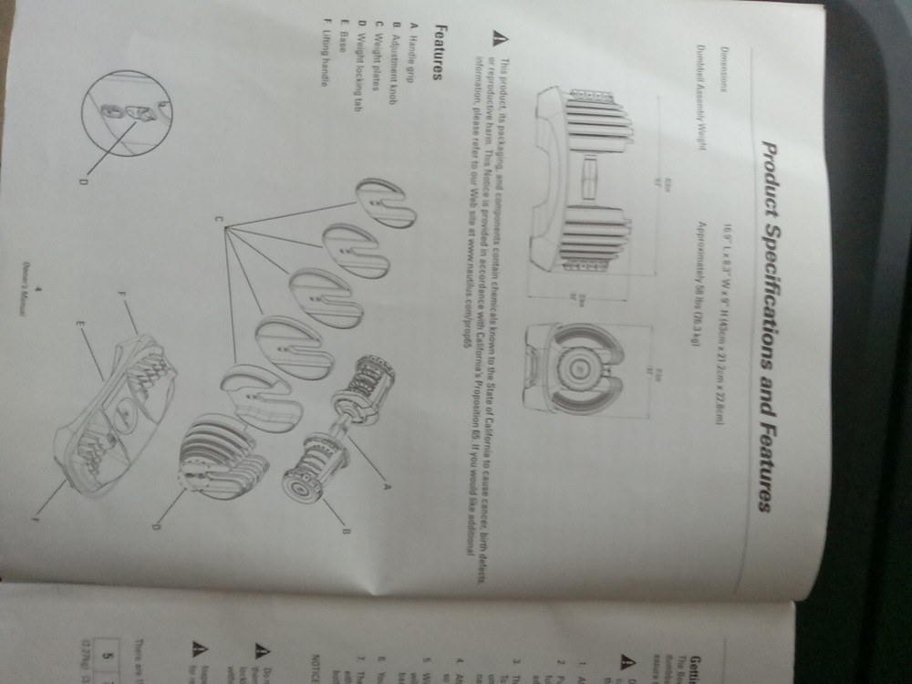 Bowflex Select Tech BD552 Dumbbell Owner's Manual Only