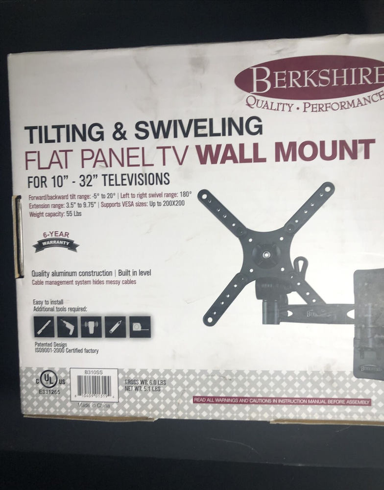 Berkshire Full Motion TV Wall Mount Bracket for 10-32” Flat Panel NEW