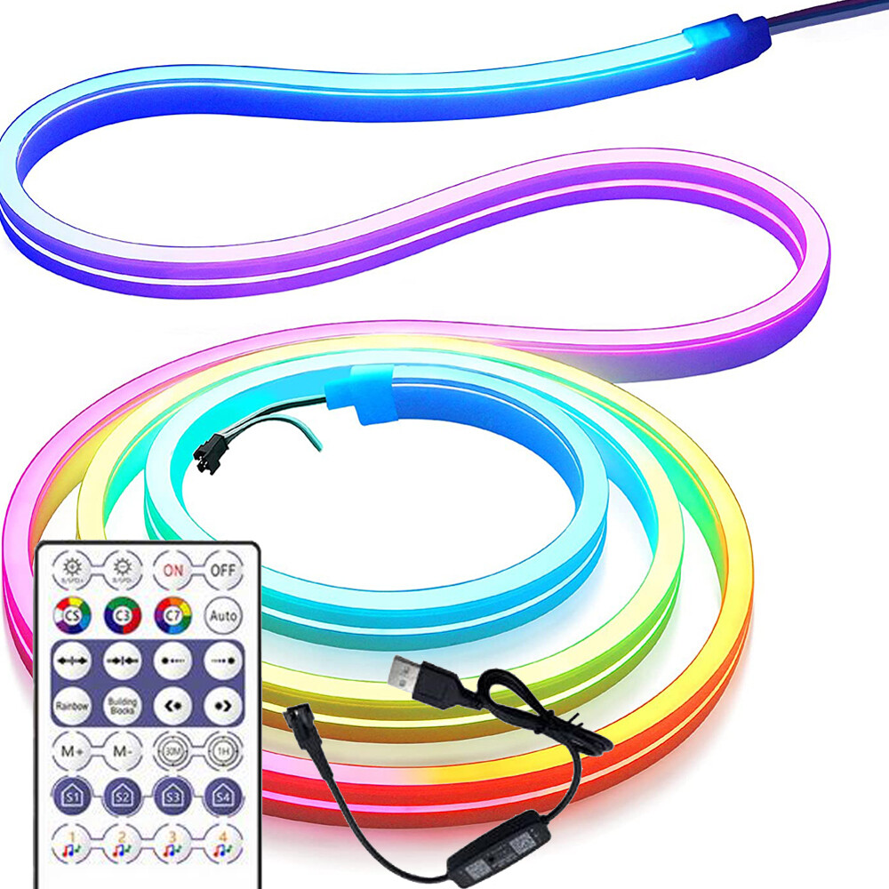 USB bluetooth app Neon LED Strip LIGHT RGBIC Dimmable Soft Rope Light WS2812B