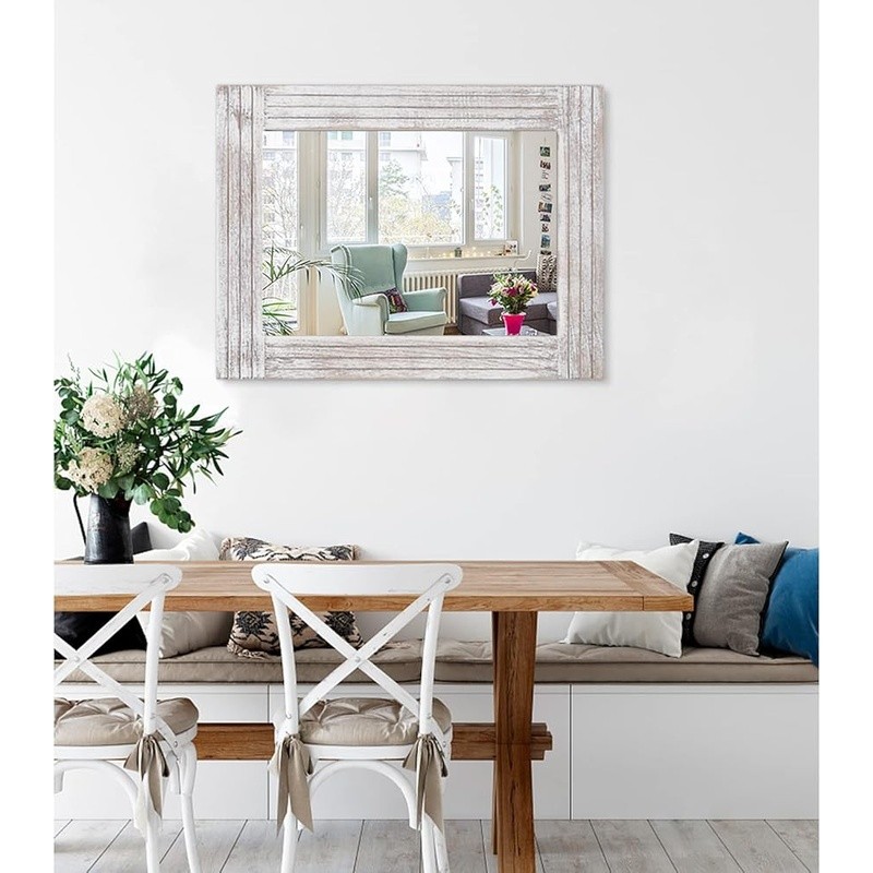 Rustic Wooden Wall Mirror Rectangular Frame Durable Decorative Accent Home Decor