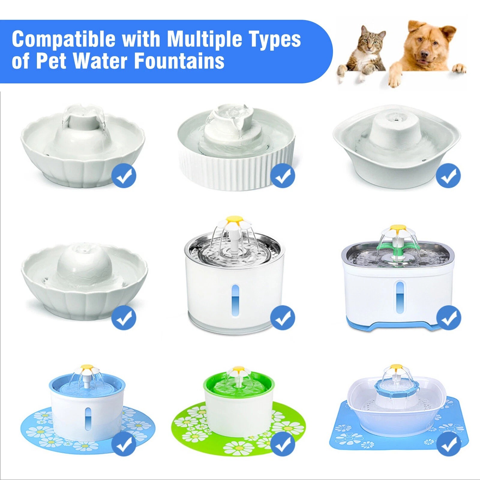 Pet Water Dispenser USB Rechargeable Cat Drinking Fountain Pump with LED Light