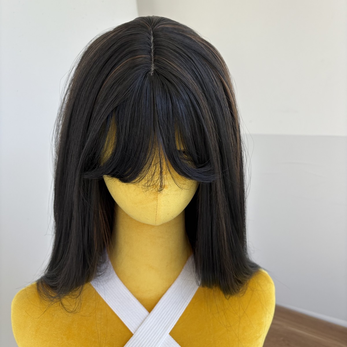 Black Brown Cosplay Wig With Bangs Long Straight Heat Resistant Hair Layered