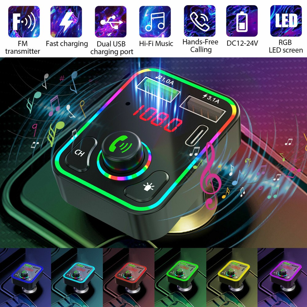 2pcs 3.1A Car Bluetooth FM Transmitter LED PD Adapter MP3 Player 2 USB Charger